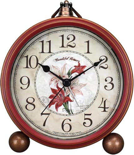 Image of Plmmperation Classic Vintage Clock - Elegant and Decorative Analog Silent Non-Ticking Table Clock,Battery Operated & Quartz Movement (Pink Red)