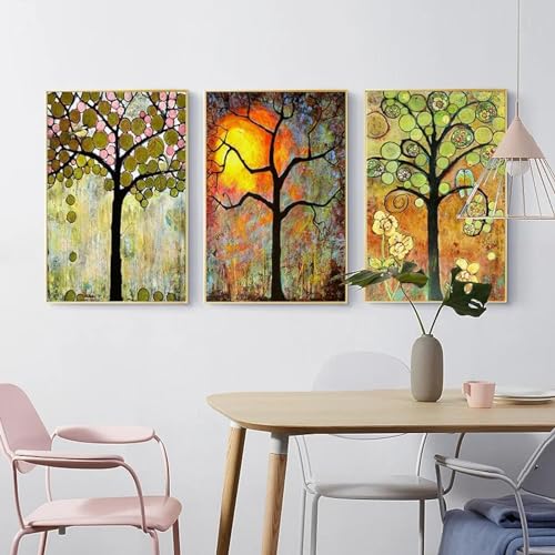 Oiseau peinture murale abstrait pour raviver un grand mur blanc lot de 3 toiles arbre de vie