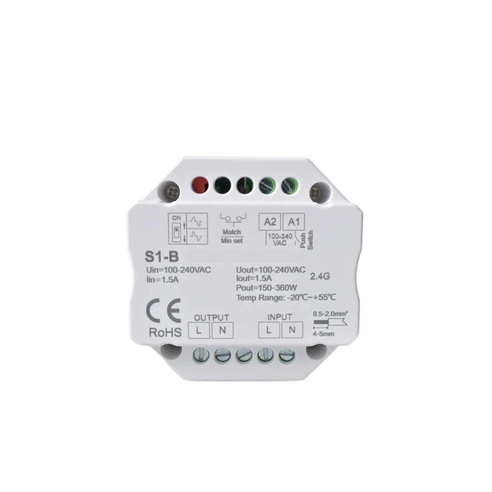 Controlador de atenuación LED AC Triac Push Dimmer 220V 110V 230V 256 niveles Atenuación suave 1.5A Max 360W LED Incandescente Compatible con halógeno Protección contra sobrecalentamiento(R1 Only)
