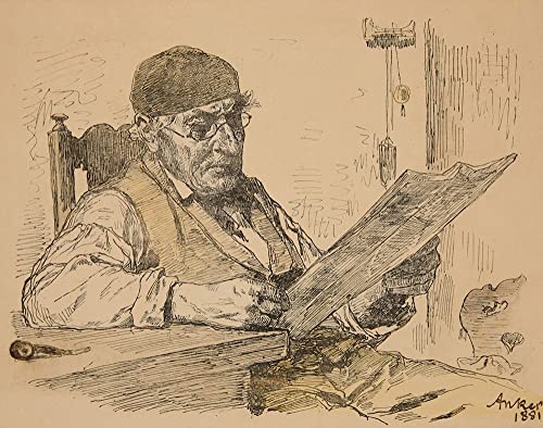 Affiches et Gravures de Peinture sur Toile Farmer Reading Newspaper par Albert Poster Salon 60x90