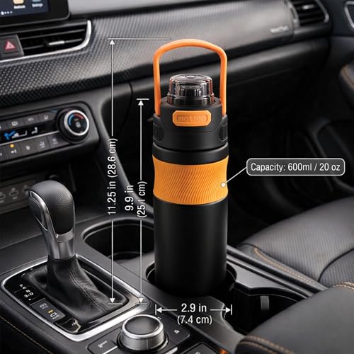 Image of 600ml Insulated Water Bottle with Straw - Premium SUS 316 Stainless Steel Sport Flask - Insulated Hot & Cold, Leak-Proof One-Click Flip Top - Gym & Travel Bottle (Midnight Gold)