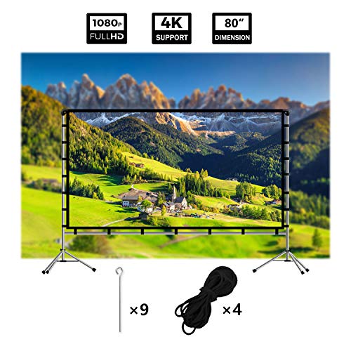 Vamvo Outdoor Indoor Projector Screen with Stand Foldable Portable Movie Screen 80 Inch (16:9) Full-Set Bag for Home Theater Camping and Recreational Events (80 inch)