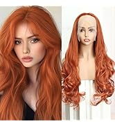 BECUS 26 Inch 13x3 Lace Front Wigs for Women Ginger Orange Long Curly Wig For Women Middle Part W...