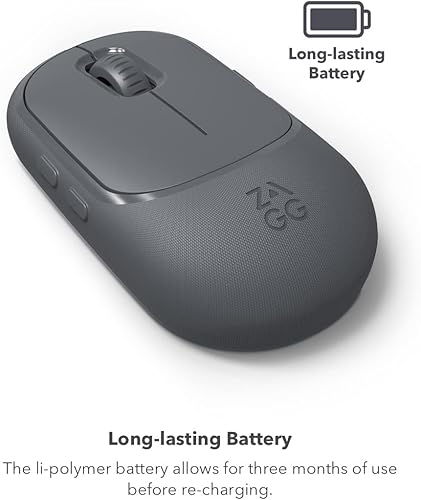Miniatura 5 de ZAGG Mouse profesional para tabletas y computadoras portátiles, incluye almohadilla de carga inalámbrica Qi y cable USB-C a C de 6 pies - Bluetooth