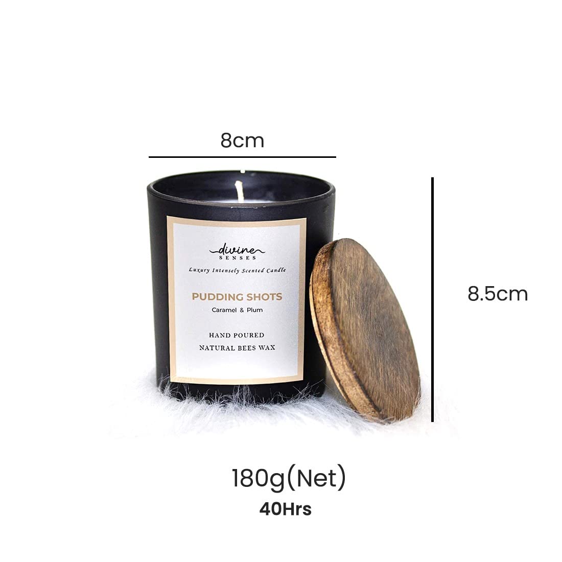 Divine Senses Natural Caramel & Plum Matte Black Glass Jar Scented Candle | 40 Hours Burning Time | Natural Beeswax 4