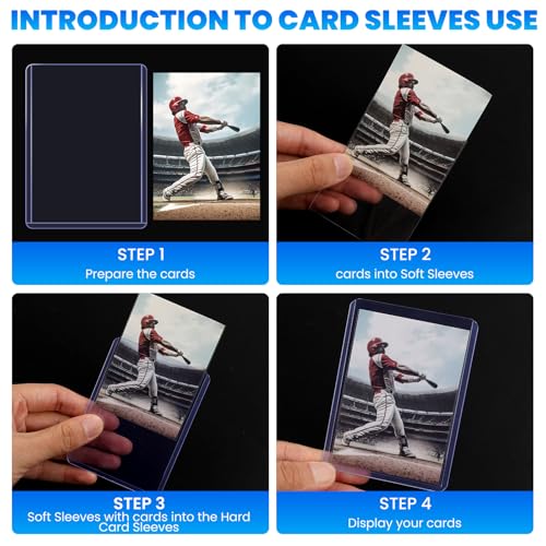 200 Packs Card Sleeves Top Loaders for Cards,3" x 4" Baseball Card Protectors,Trading Card Sleeves Hard Plastic Fit for Baseball, Football Sports Cards (100 Toploaders + 100 Penny Sleeves)
