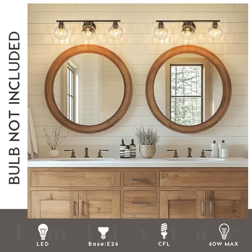 EMLIVIAR 3 Light Bathroom Vanity Light, Indoor Wall Sconces with Water Ripple Globe Glass, Farmhouse Bath Vanity Lighting in Oil Rubbed Bronze Finish with E26 Bulb Base, YE295BG-3W ORB by EMLIVIAR - Image 3