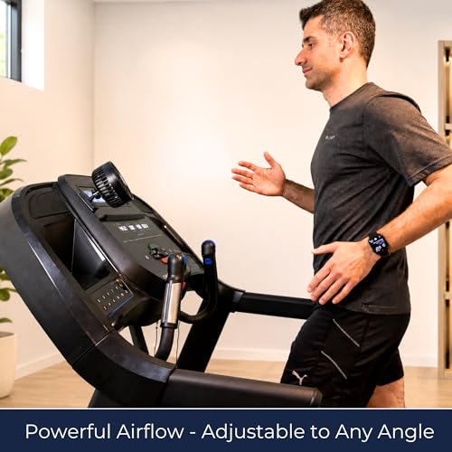 Image of Treadmill Fan with Adhesive Magnetic Mount, Rechargeable Fan for Treadmill, Exercise Bike, Elliptical & Step Machine Consoles, 3 Speeds, Battery % Display, Adjustable Ball Joint