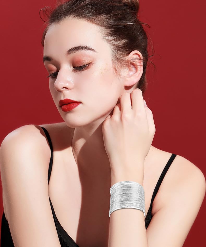 2Pcs Cuff Bangle Bracelet for Women Open Wide Wire Bracelets Gold Wrist Cuff Wrap Bracelet Adjustable - Image 5