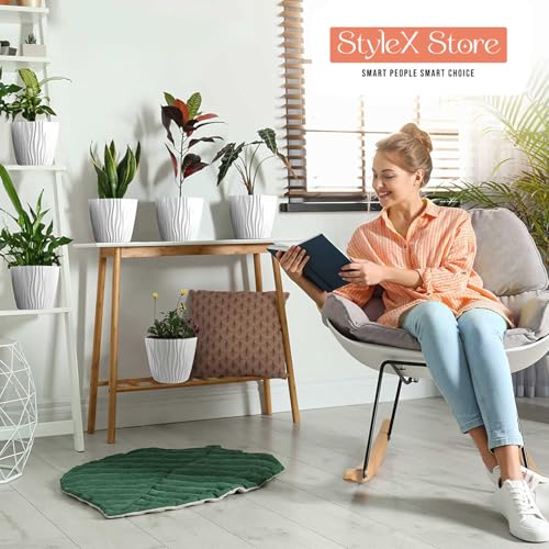 Image of StyleX Store Plastic Round Flower Pots with Drainage Hole Saucers | Durable Outdoor Indoor Wave Pattern Planters with Tray | Plant Containers for Balcony, Garden, Office, and Home (Set of 5, White)