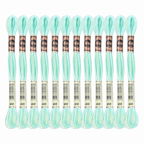 Image of PATIKIL 12 Skeins Embroidery Floss, Polyester Embroidery Threads Bracelets String for Cross-Stitch Hand Embroidery, Green White