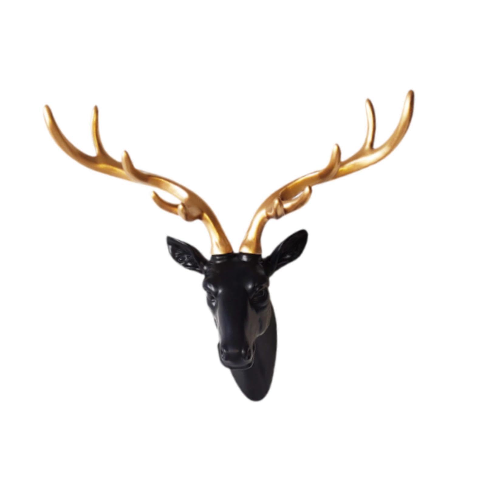 PIXZCSA Artistic Deer Head Pendant Elegance Resin Ornament Statue For Office Decorative Gifts Etc Fine Workmanship And Elegance, Black, 48x50cm