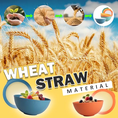 Image of Wheat Straw Bowls Set with Lids, Unbreakable 40 OZ Cereal Bowls Set of 4, Salad Container for Lunch, Microwave & Dishwasher Safe Bowl Set for Kitchen, Picnic, RV, Camping, Multi