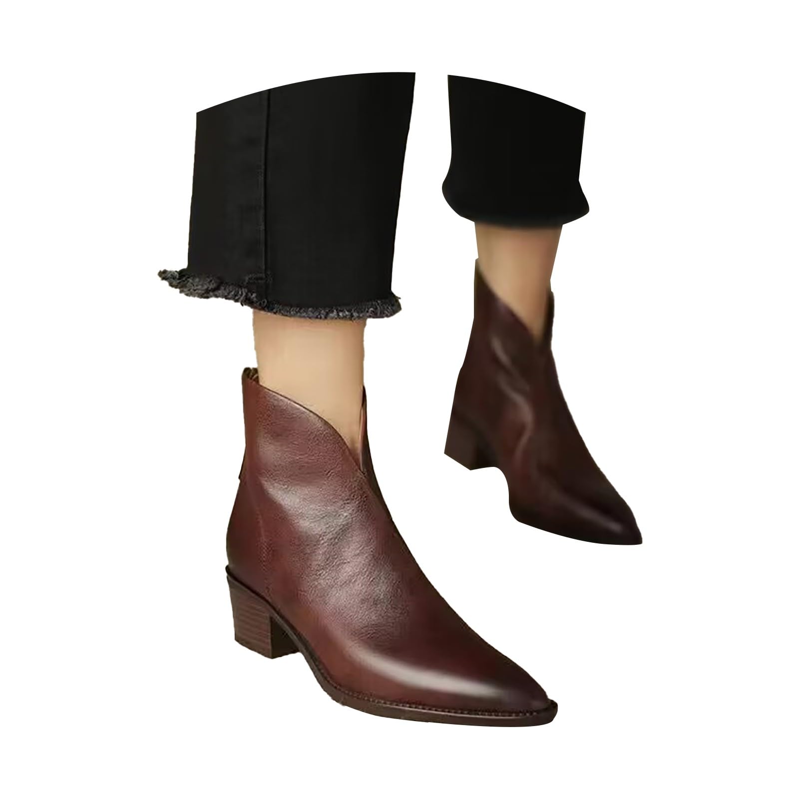 Bottines Chelsea élégantes pour femme - Semelle en cuir vintage - Bottes en dentelle - Bottes en daim - Bottes à talon bloc - Bottes courtes - Bottes d'équitation
