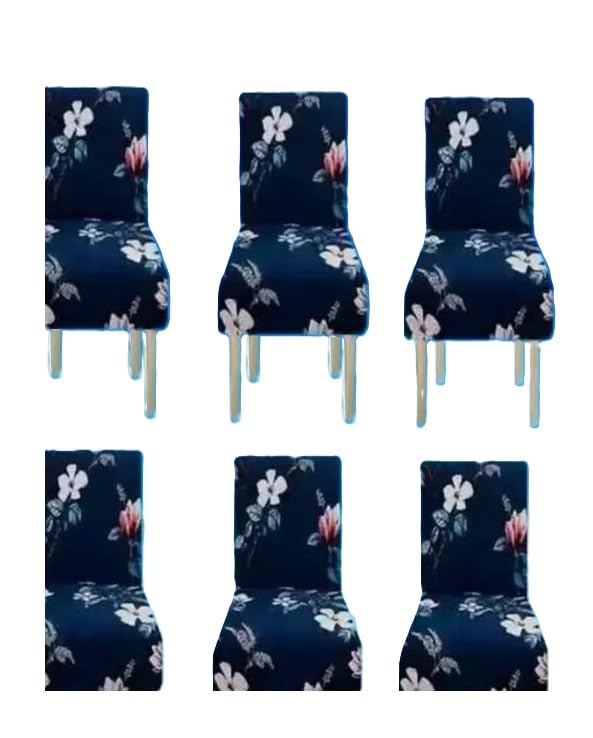 Stretchable Dining Chair Cover Set of 6 Elastic Floral Polyester Washable Furniture Protector Home Decor Universal Fit Blue Free Size-picture-12
