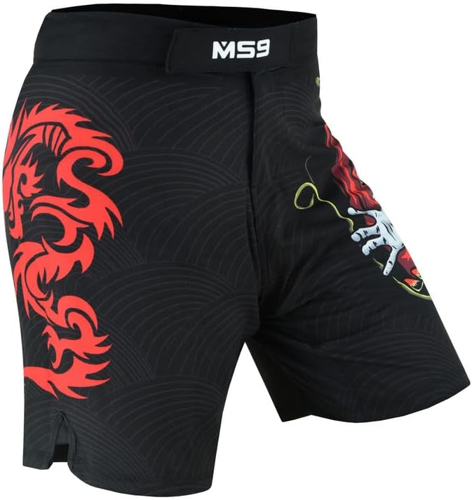 MS9 MMA Shorts for Men, Grappling Kick Boxing BJJ Boxing Mixed Martial Arts Fighting Trunks
