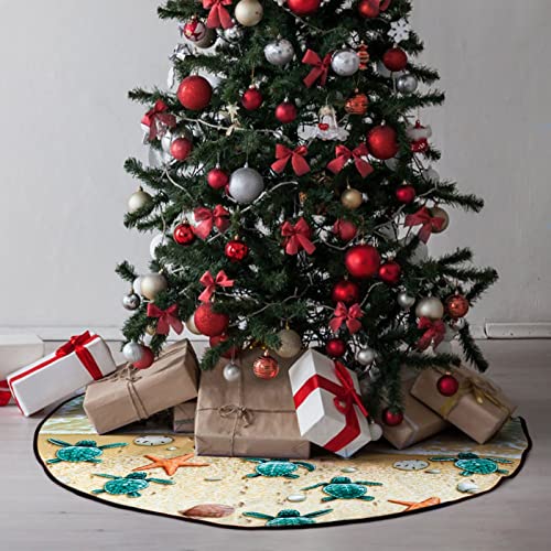 M Yescustom Sea Turtle Christmas Tree Skirt, Beach Xmas Tree Mat Decoration Starfish Conch Shell Farmhouse Rustic Party Home Halloween Happy New Year Holiday Indoor Outdoor Blue Soft 36 Inches #TOP4