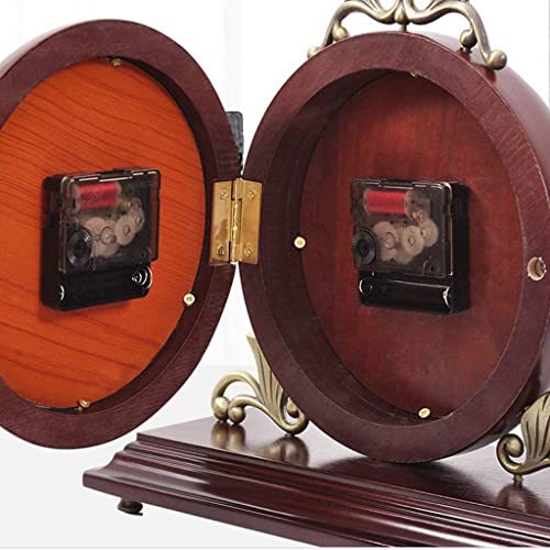 Non-Ticking Double-Sided Clock Table Solid Wood Living Room Ornaments Mute Bedroom Small Table Clock Tabletop Decorative Clock Mumujin(Color:default) #TOP4