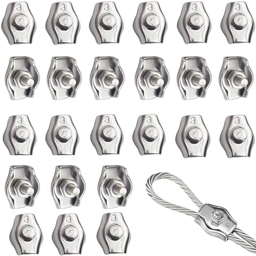 RXKFIGX 24 Pcs Wire Rope Single Clip Stainless Steel Bearing Simplex Single Bolt Wire Rope Clip Cable Clamps Rigging Fasteners Wire Rope Clamps Stainless Steel Single Bolt Cable Clamp for 2mm-3mm Rope