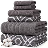 Modern Threads Classic Diamond 6-Piece 100% Cotton Towel Set – Yarn Dyed Jacquard – Includes 2 Bath Towels, 2 Hand Towels, 2 Washcloths – Absorbent, Quick Dry, Soft & Durable – Gray