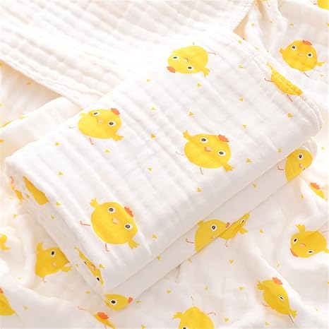 Chickwin Nursery,Bedding,Blankets & Swaddlers,Swaddles Chickwin Muslins Swaddle Blanket Baby Newborn Soft 6 Layers Cotton Muslins Cloths Cartoon Print Bath Towel Toddler Baby Shower Pram Cot Bed Sleeping Throw (Yellow Chicken,110x110cm)
