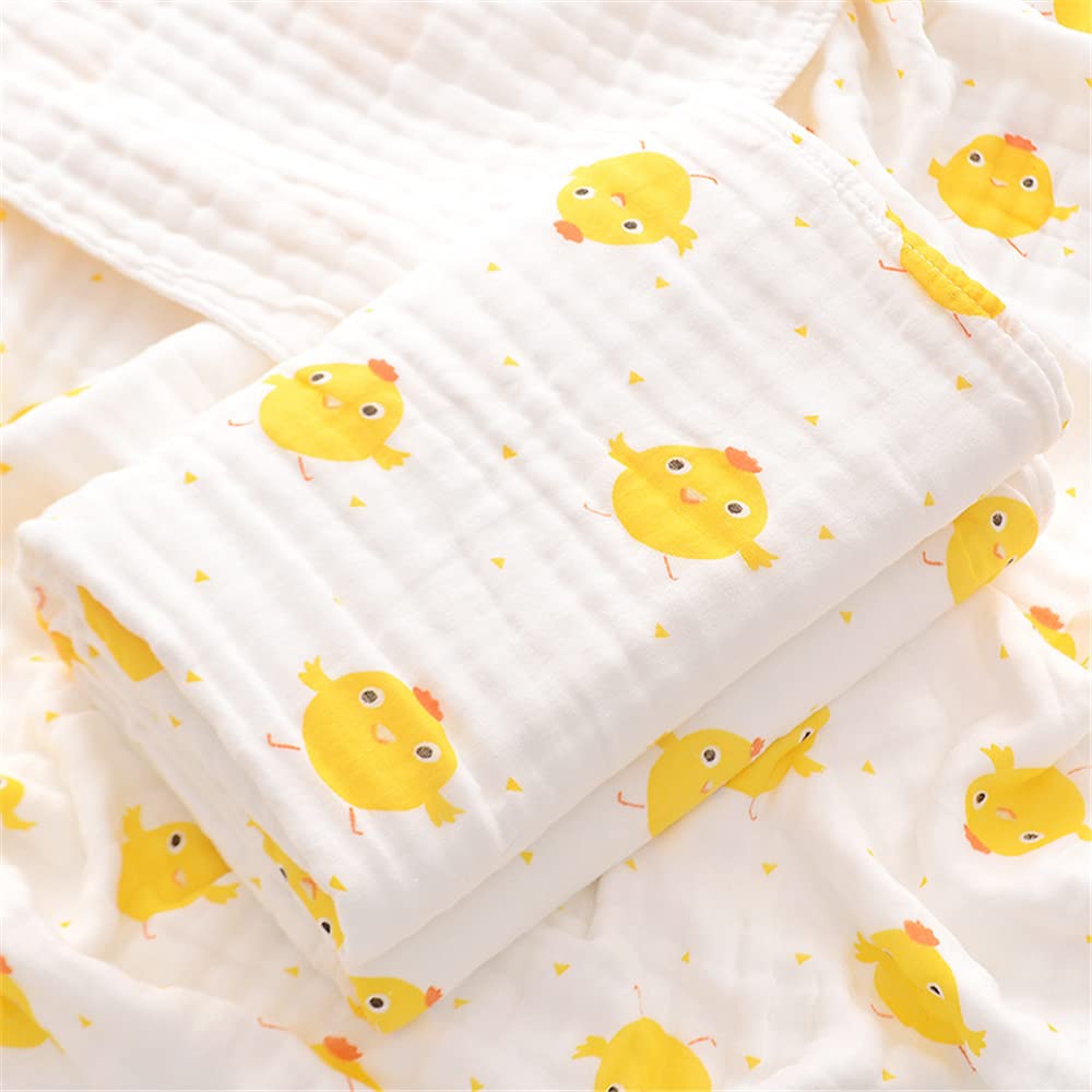 Chickwin Muslins Swaddle Blanket Baby Newborn Soft 6 Layers Cotton Muslins Cloths Cartoon Print Bath Towel Toddler Baby Shower Pram Cot Bed Sleeping Throw (Yellow Chicken,110x110cm)