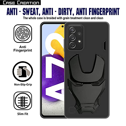 Image of COVERLY Official 3D Touch Feel Trending Real Hero Avenger Logo Mask Soft Rugged Grip Iron Man Super Power Cartoon Movie Engraved Silicone Matte Strong Back Cover for Samsung Galaxy A72 (2020) - Black
