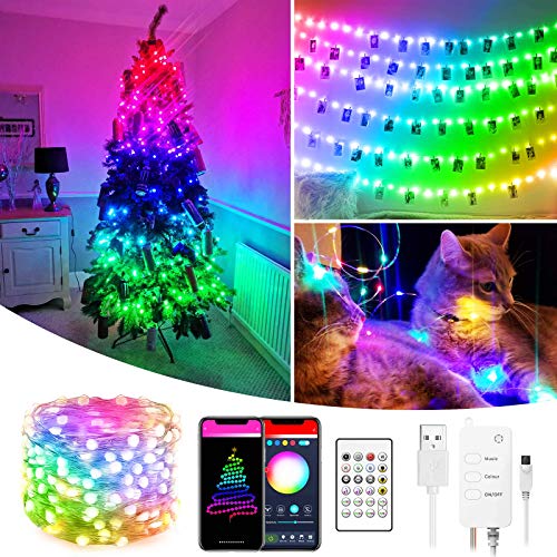 33Ft Smart Rgbic Led Fairy String Lights Work with Alexa Google Home Custom Lighting Display Music Sync Hanging Twinkle Lights for Indoor Outdoor Decor