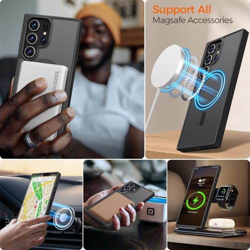 Image of Rayboen for Samsung Galaxy S23 Ultra Case Magnetic, [Compatible with Magsafe] Protective Skin Finish Matte Phone Cover for Samsung S23 Ultra with Translucent Hard Back & Soft Edge, Matte Black