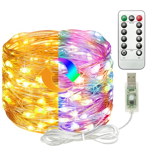 litogo USB Fairy Lights with Remote, 5M 50LED Dimmable String Light with Timer, Copper Wire Fairy Lighs for Indoor, Christmas, Bedroom, Party, Wedding(Warm White & Multicolor)