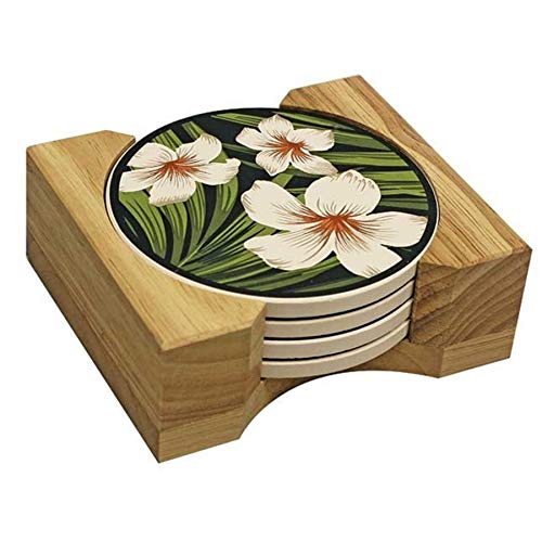 Posavasos de cerámica hawaiana, paquete de 4 unidades, diseño de palmera de plumeria