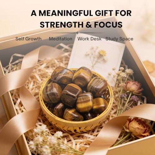 Image of Plus Value Tiger Eye Pebbles Tumbled Stone Strength & Courage | Vastu Feng Shui Aura Chakra Reiki Healing Crystals (200-grams, Cane Basket, 100% Natural & Original)