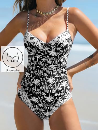 Image of CUPSHE Women's Underwire One Piece Swimsuit V Neck Ruched Bathing Suit