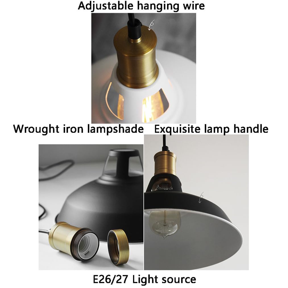 Lampa wisząca w stylu amerykańskim, matowy czarny klosz, metalowy żyrandol, styl industrialny z połowy wieku, do jadalni, sypialni, baru, biura, płaskiego lub pochylonego sufitu (biały, 1