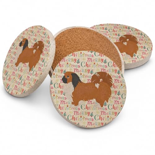 Caroline's Treasures Pekingese Merry Christmas Large Sandstone Coasters Pack of 4 Absorbent Round Coasters Decor Gifts for Men or Women, 4 in, Multicolor