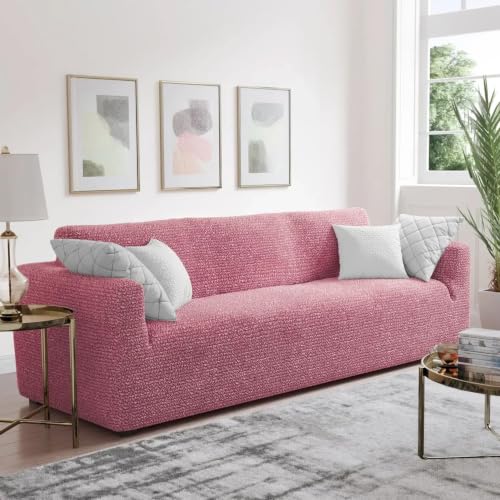 Image of Bellissima Sofa Covers - Premium Luxury Microfibra Plain Stretchable Sofa Cover Fully Covered Slipcover, Imported from Italy (Dusty Rose, 3 Seater-US)