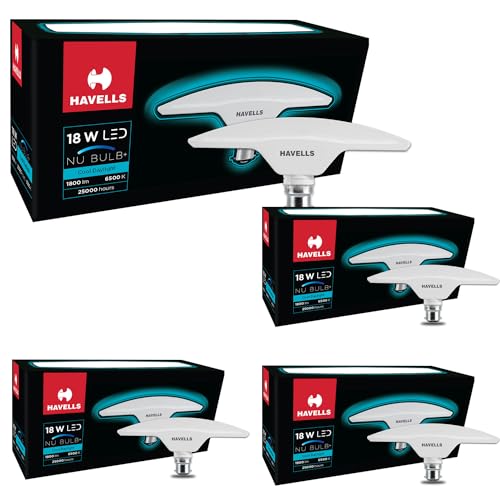 Image of Havells T Shape NU Bulb 18W B22 Base|14% Wider Light Spread|100 Lumens per watt|Inbuilt 4.0KV Surge Protection| 320 degree Rotation for Multiple Applications (6500K,Cool day Light) - Pack of 4