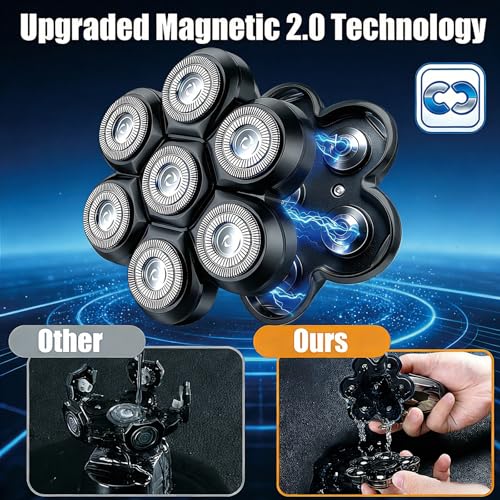 7 Head Magnetic Shaver Head Replacement for Freebird/SHPAVVER/Wyklaus/Cyruzi Head Shaver Bald Men - Universal Fit for Most Brand Shavers, Head & Face Grooming (Black/2Pack)