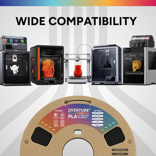 Image of OVERTURE PLA Filament 1.75mm with 3D Build Surface 200mm ? 200mm 3D Printer Consumables, 1kg Spool (2.2lbs), Dimensional Accuracy + /- 0.05 mm, Fit Most FDM Printer, Assorted Colors, 6 Spools