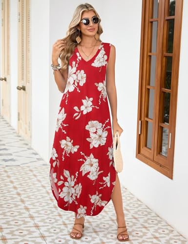 Image of JollieLovin Women Plus Size Summer Tank Maxi Dresses Sleeveless Causal V Neck Beach Long Dresses Swim Cover up (L-5X)