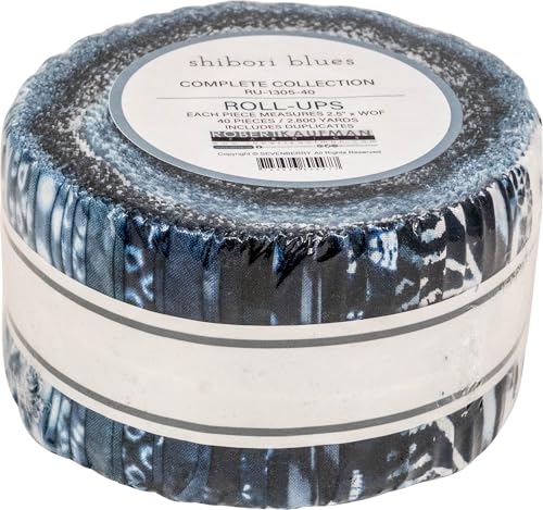 Sevenberry Shibori Blues 2024 Roll Up 40 2.5-inch Strips Jelly Ro...
