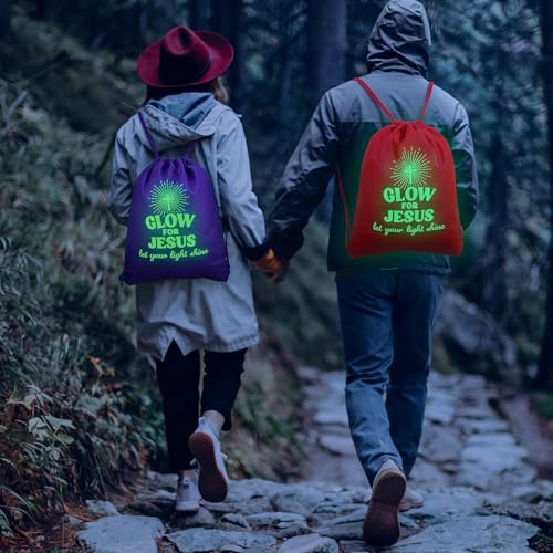 Image of 12 Pcs Glow for Jesus Drawstring Backpacks Bulk 12 x 15 Inch