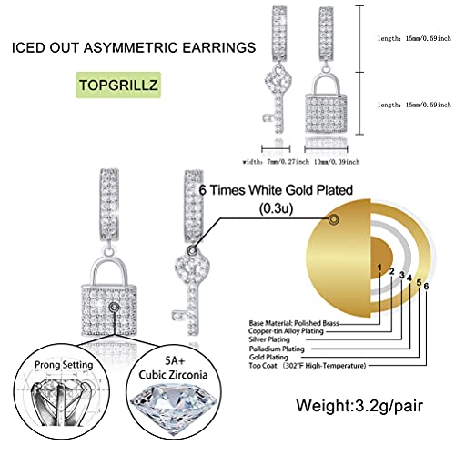 TOPGRILLZ Iced Out Dangle Hoop Earrings 14K Golden Plated 5A+ Cubic Zirconia Star Pin Lock Key Cartilage Hoop Dangle Drop Earrings For Men Women2