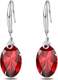 Women Earring 925 Sterling Silver 8mm X 12mm Love Oval 5A Cubic Zirconia Dangle Earring for Women, Silver Jewelry Gift for Lady Girl