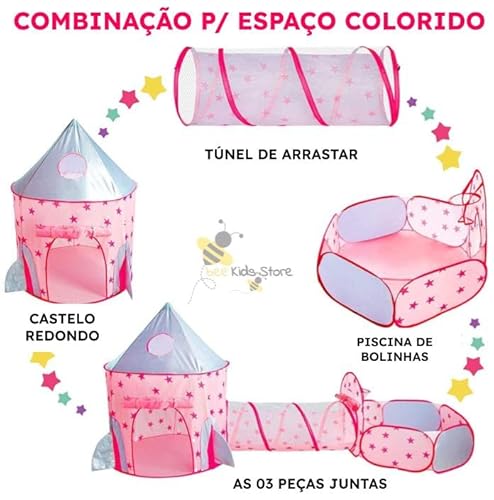 Barraca Infantil 3 Em 1 Estrela Rosa Linda Toca Túnel Cesta Basquete Barraca Infantil Para Meninos E