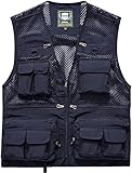 [Manatsulife] メンズ ベスト メッシュ カメラマンベスト フィッシング 作業用 多ポケット 多機能 通気 アウトドア 登山 釣り 7868 (M, ネービー)