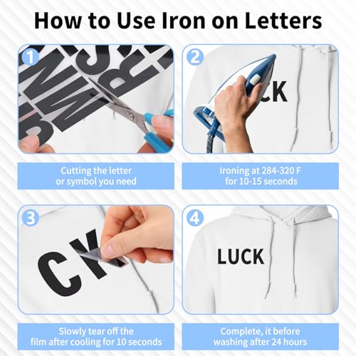 Image of 10 Sheets 440 Pieces Iron on Letters for Clothing, 2 Inch Heat Transfer Letters, Black Iron on Vinyl Letters with A-Z PU Alphabets Sticker for Fabric, Jersey T-Shirt Printing DIY Craft