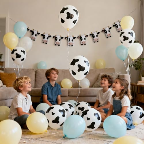 Image of Cow Print Balloons, 60 Pieces Cow Latex Balloon for Farm Cowboy Cowgirl Birthday Western Party
