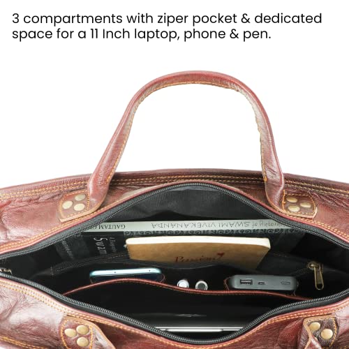Handmade World Leather Messenger Bag - 16 Inch Briefcase Messenger Bag Brown Leather With Crossbody Shoulder Strap - Great Messenger Bag For Laptops, Business, Travel, Or School #TOP6