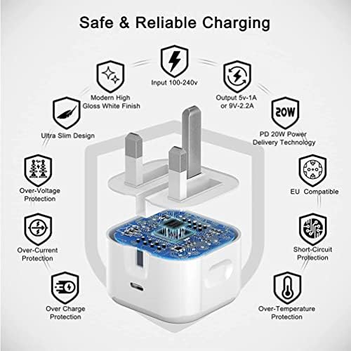 iPhone Fast Charger, iPhone Charger Plug and Cable 2M [Apple MFi Certified] 20W USB C Wall Fast Charger iPhone Power Adapter with USB C to Lightning Cable for iPhone 14 13 12 Pro Max/Mini/11/XS/SE/8